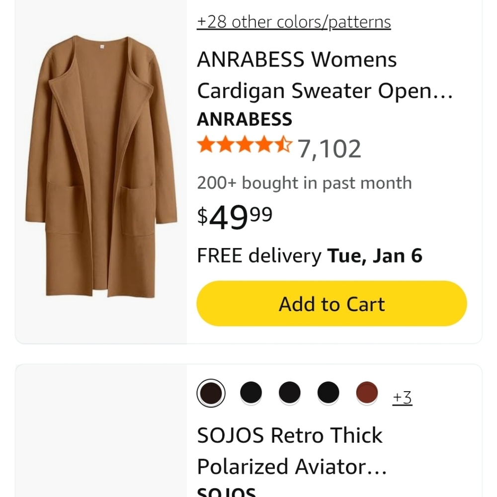 ANRABESS Women Size S, Camel Color Long Open Front Cardigan With Front Lapel NWT - Picture 5 of 11